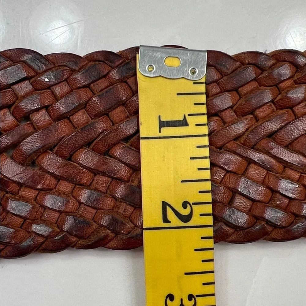 Vintage BOHO Moroccan Genuine Brown Leather Basket Weave Belt with Brass Buckle - Picture 11 of 13